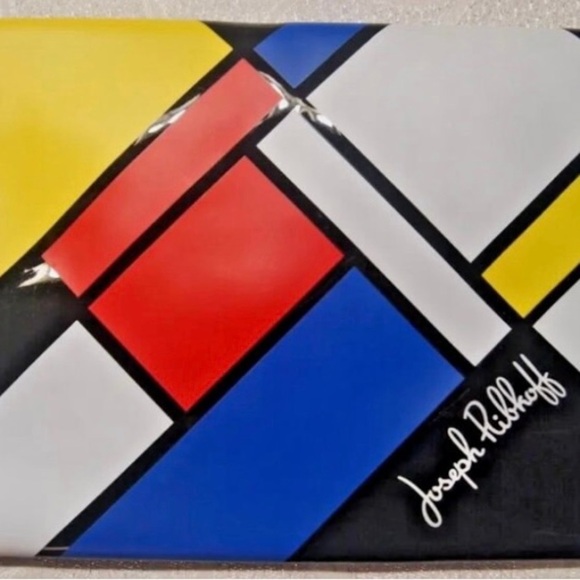 1990’s Y2K JOSEPH RIBKOFF Modern Color Block Envelope Clutch Faux Patent Leather - Picture 2 of 7
